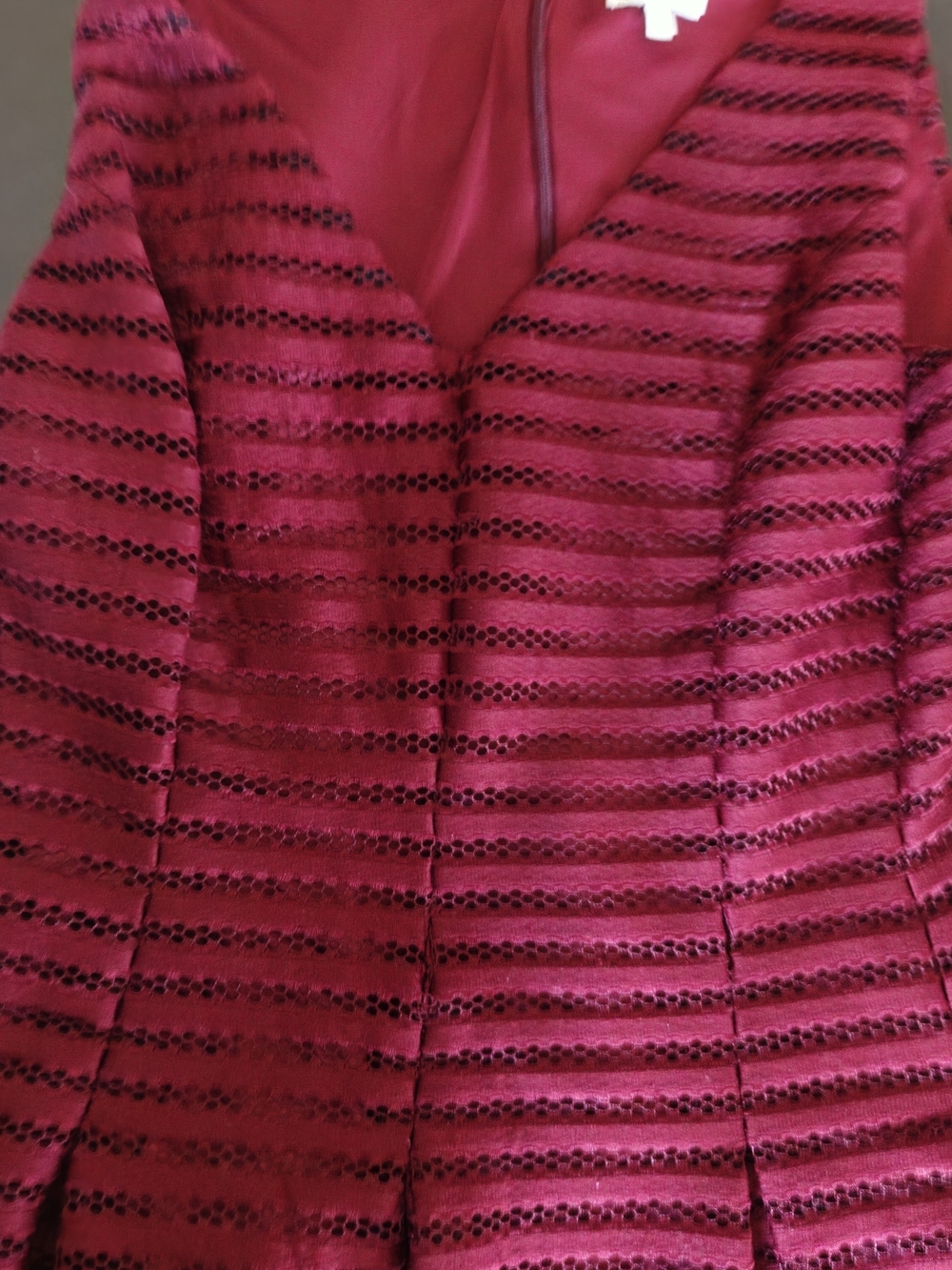 Ashley Graham x Beyond Clouds Maroon Striped Mesh Fit & Flare Dress - Size 14 - Picture 3 of 12